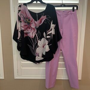 Gorgeous Floral White House Black Market Blouse with Matching Lavender pants!